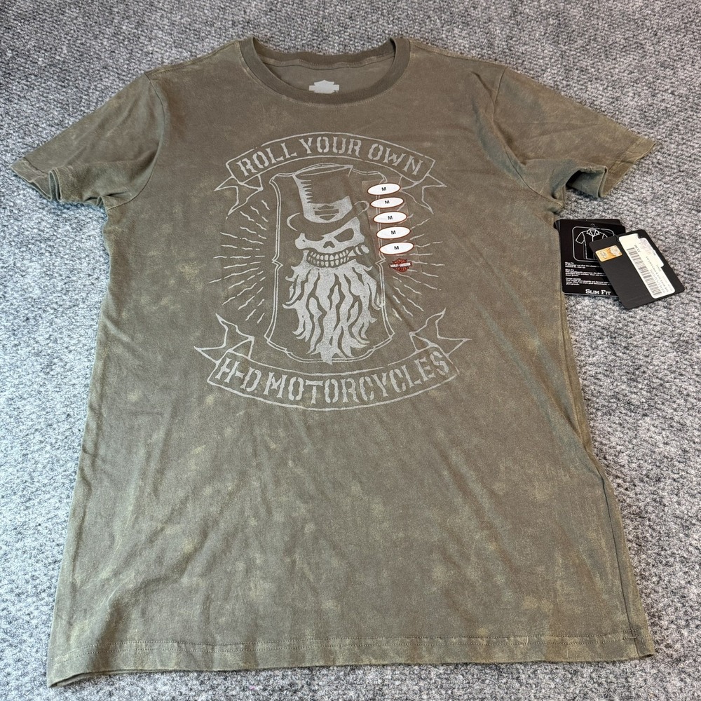 NWT Harley Davidson Roll Your Own Graphic Mens Slim M Brown T-shirt Short Sleeve
